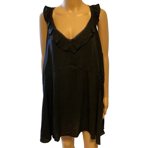 torrid Tops - Torrid Babydoll Top Women 5/5X Black Lace Trim Ruffle Summer Beach Boho V Neck